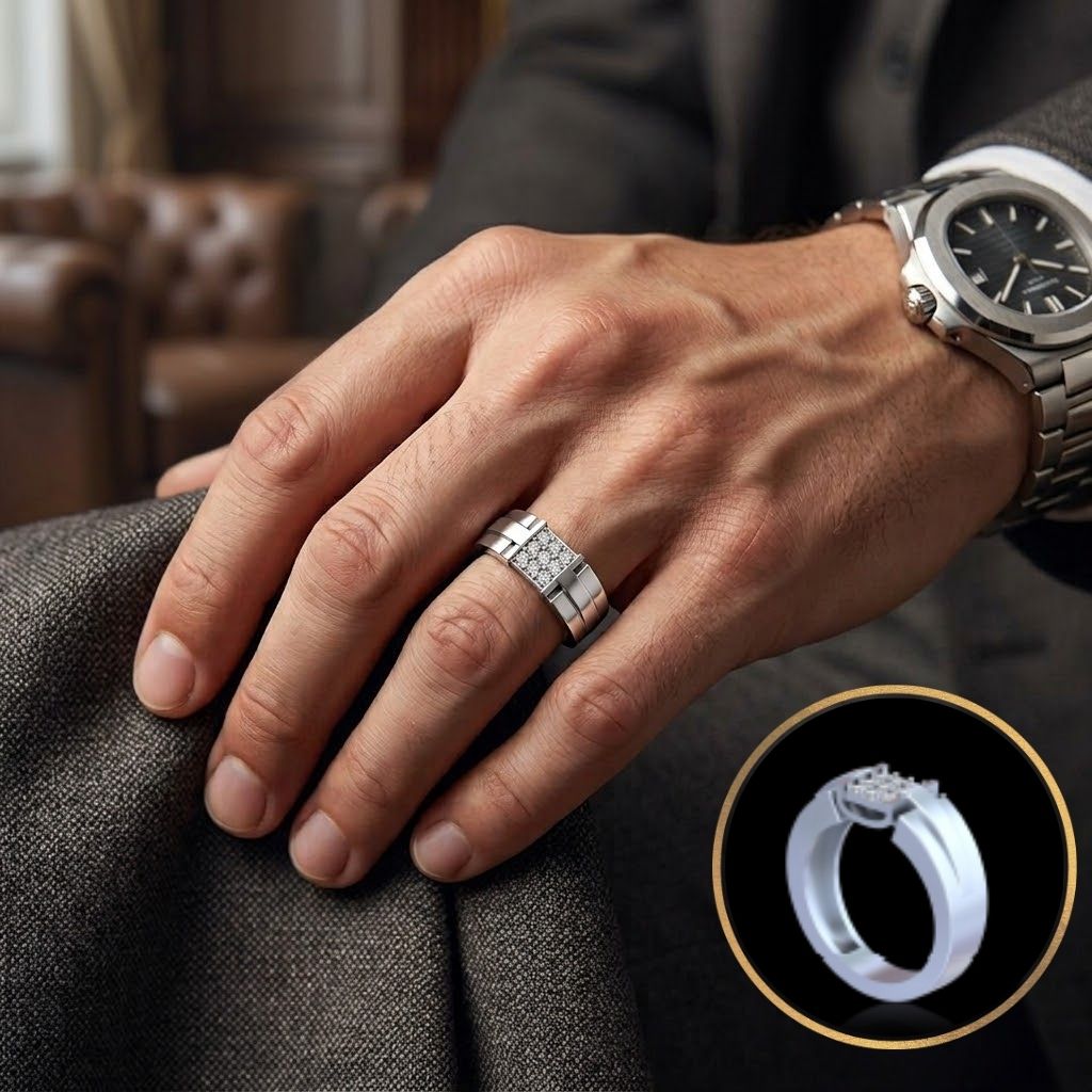 Men's Yellow Gold Square Cluster Diamond Signet Ring