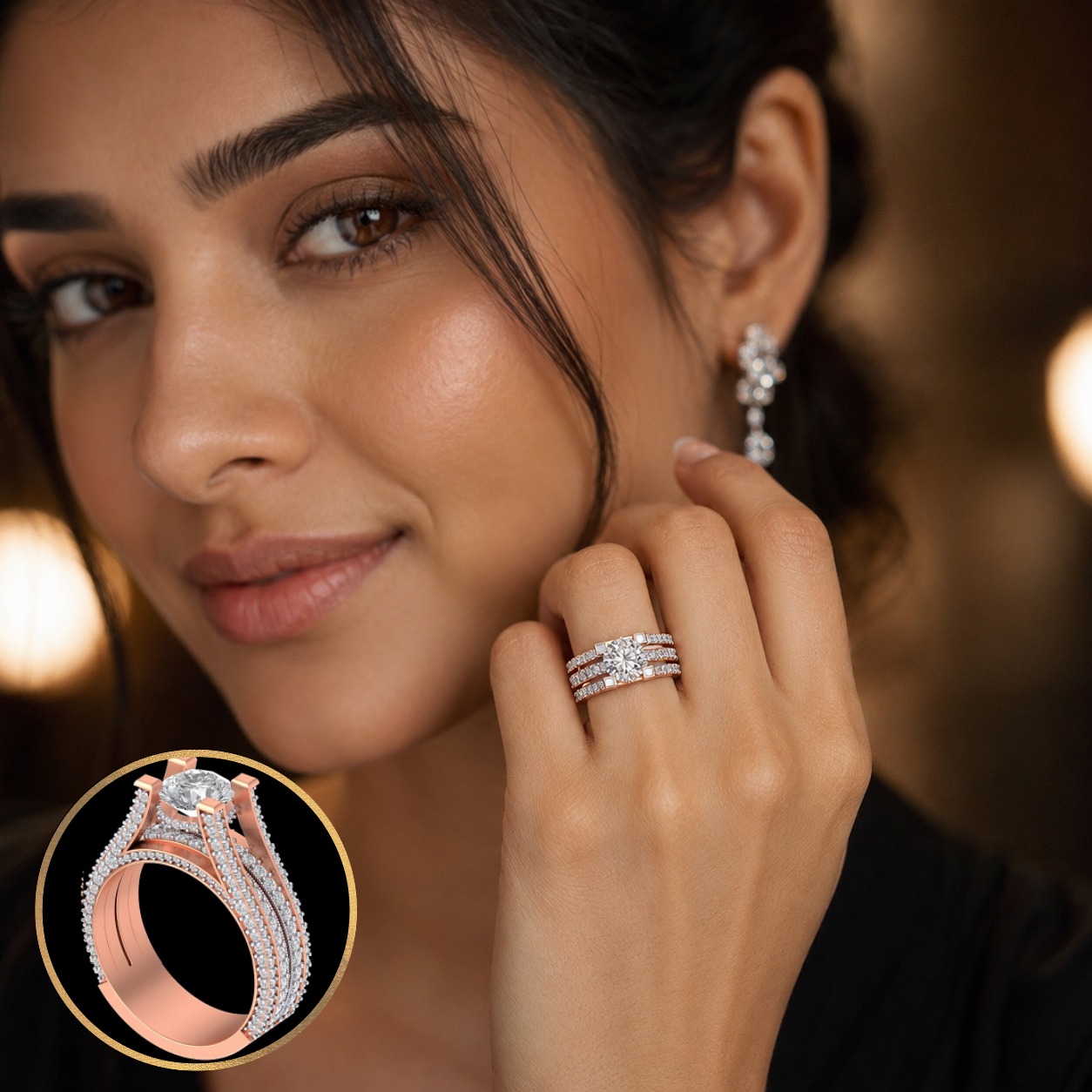Natural Diamond Four-Line 1 Ct Solitaire Ring