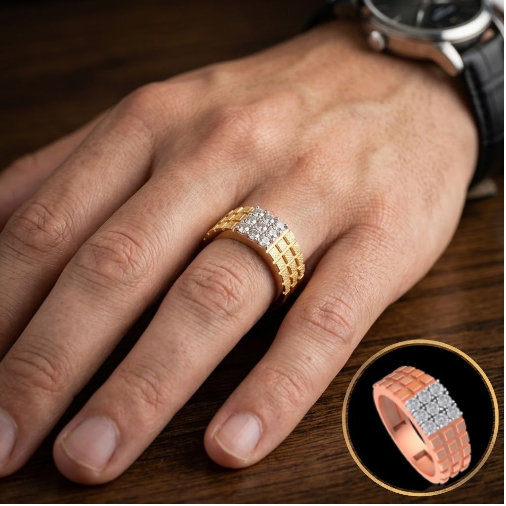 Contemporary Geometric Cluster Natural Diamond Men's Ring