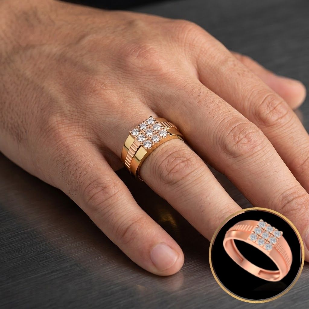 Nine-Stone Cluster Lab-Grown Diamond Men's Ring