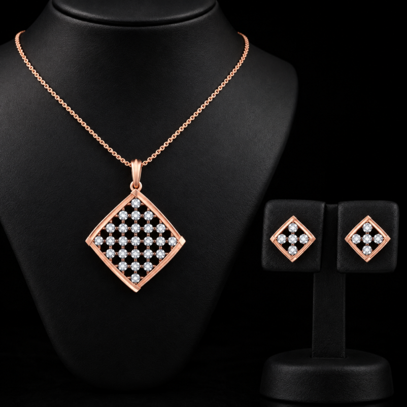 Geometric Lab-Grown Diamond Pendant & Earrings Set