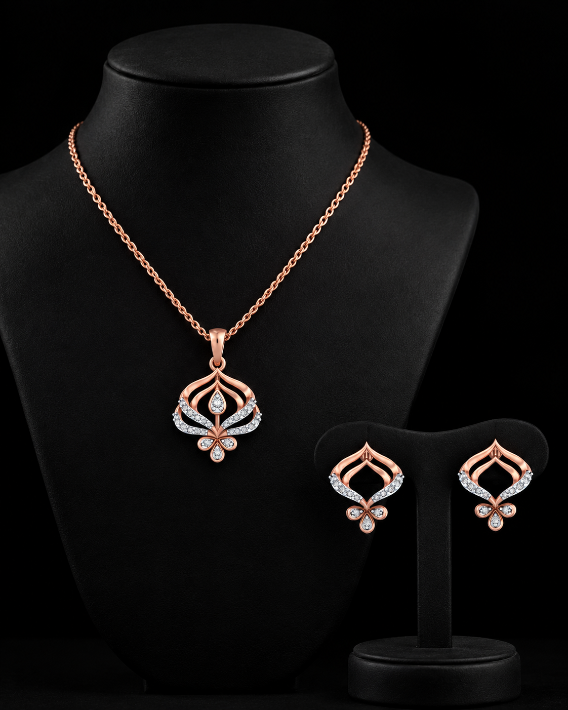 Lab-Grown Diamond Floral Drop Pendant & Earrings Set