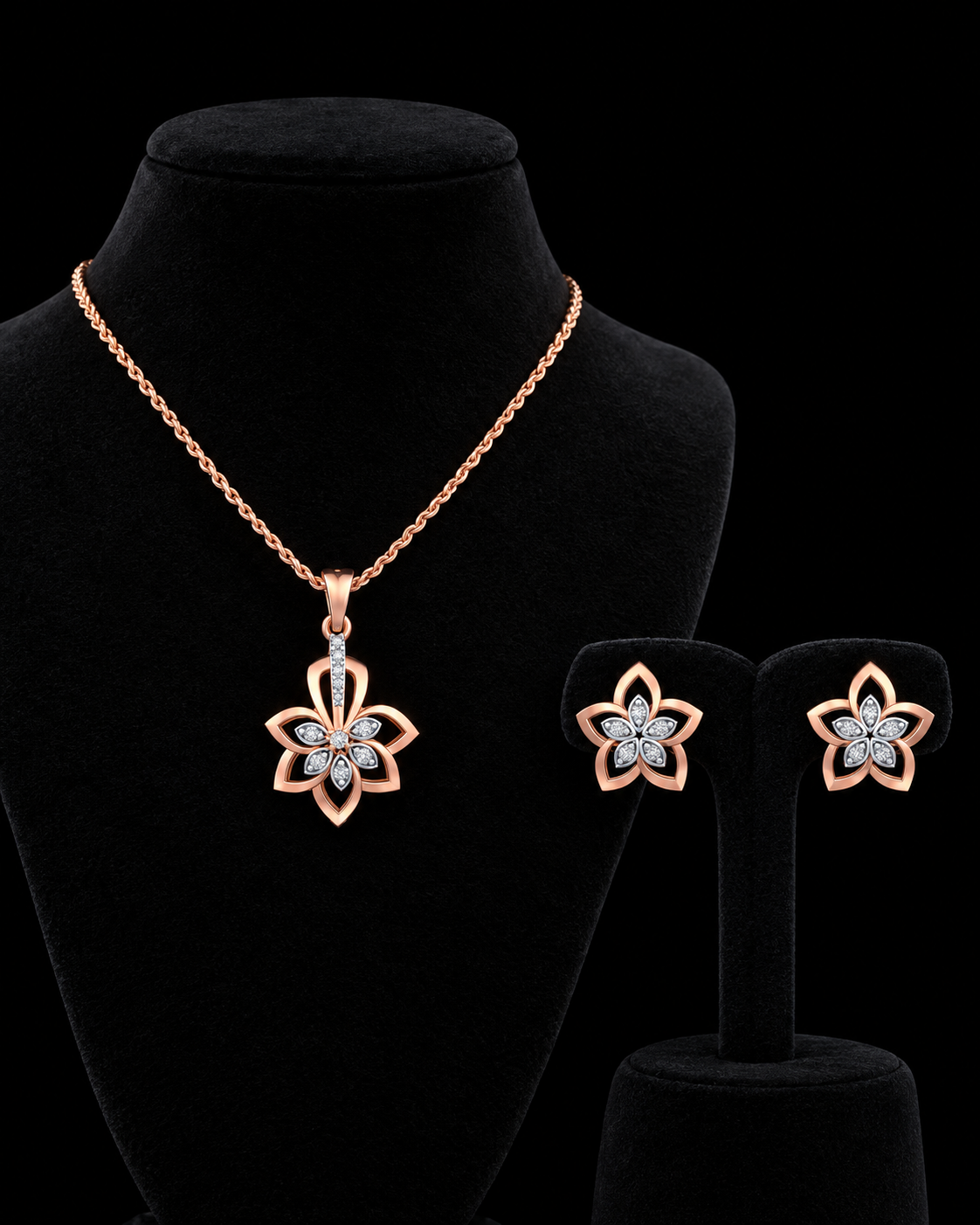 Floral Lab-Grown Diamond Pendant & Earrings Set