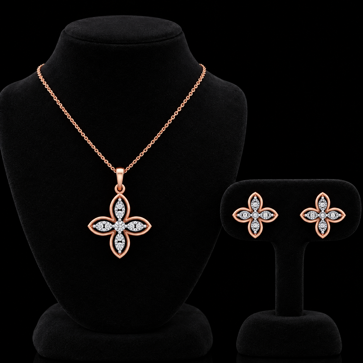 Exquisite Floral Lab-Grown Diamond Pendant Set