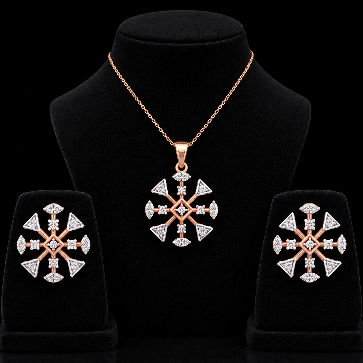 Natural Diamond Geometric Cluster Pendant & Earring Set