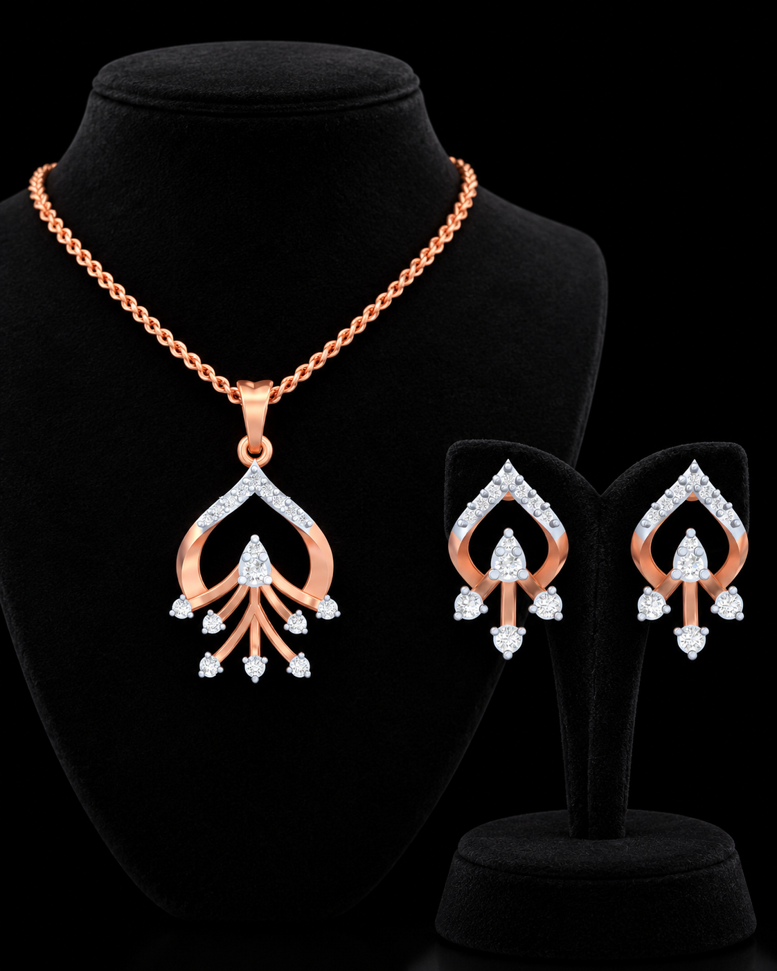 Natural Diamond Pendant & Earring Set – Contemporary Drop Design