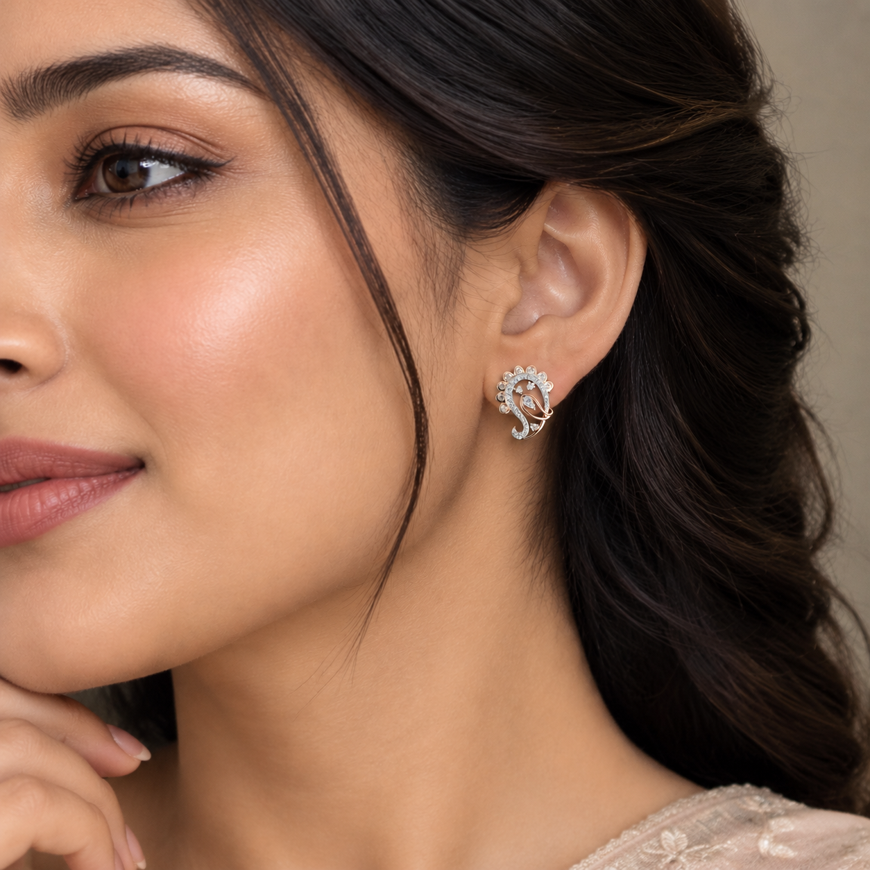 Natural Diamond Paisley Motif Designer Earrings