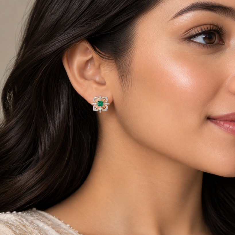 Exquisite Floral Natural Diamond and Gemstone Earrings