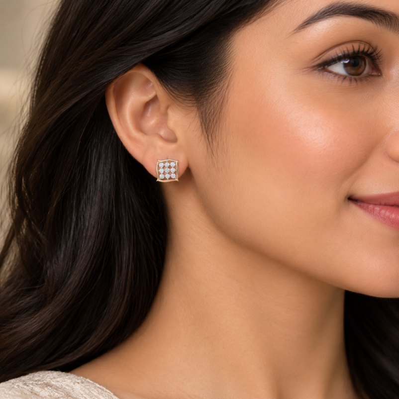Geometric Cluster Lab-Grown Diamond Stud Earrings