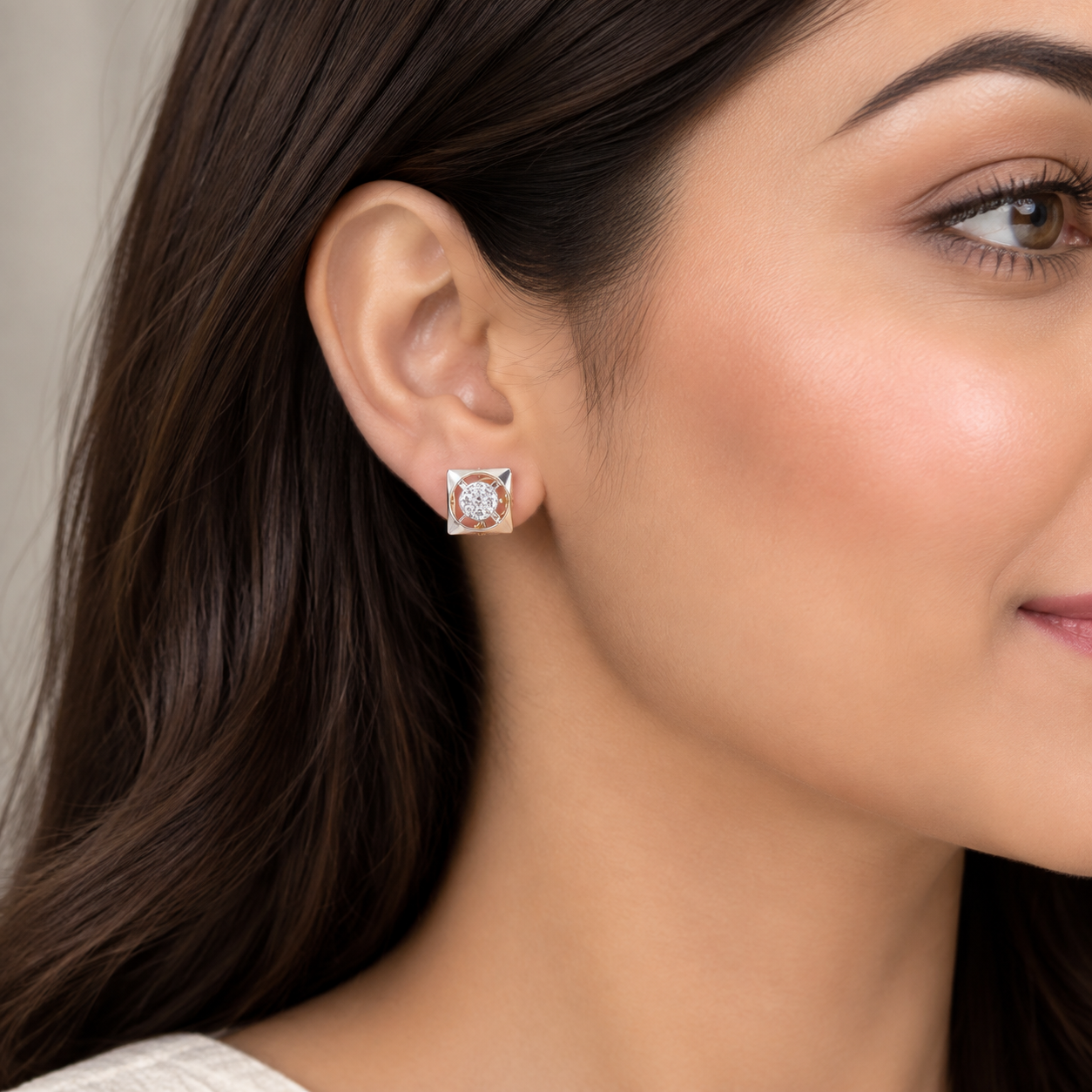 Contemporary Geometric Cluster Lab-Grown Diamond Stud Earrings
