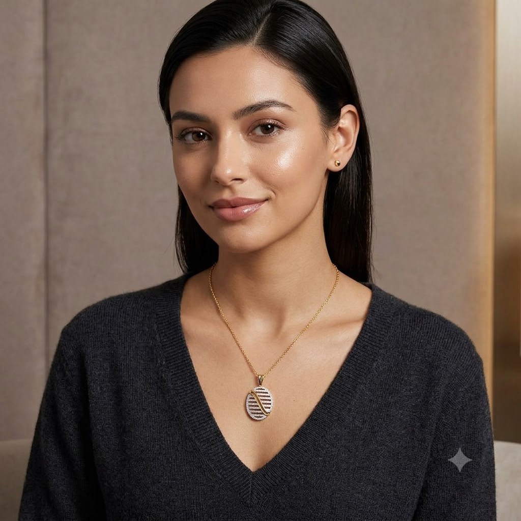 Contemporary Oval Lattice Lab-Grown Diamond Pendant