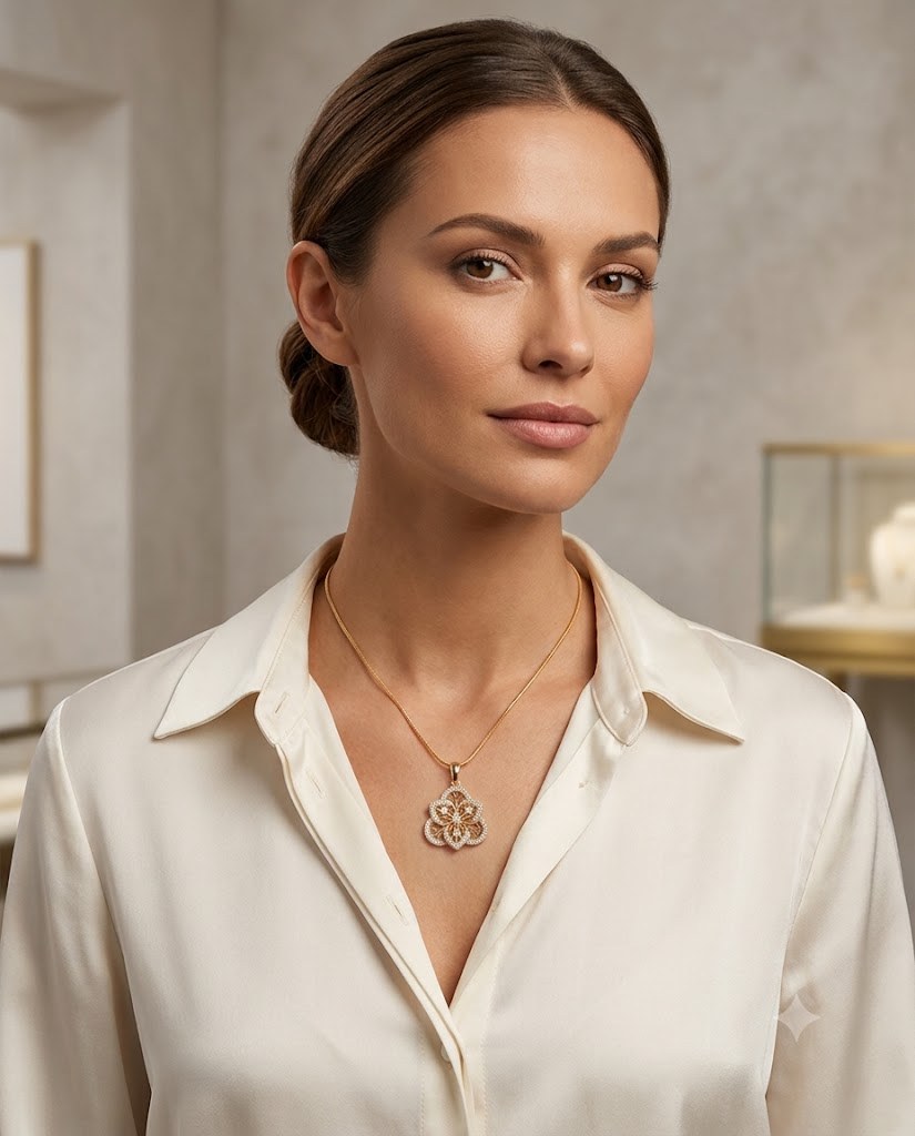 Elegant Floral Cluster Natural Diamond Pendant