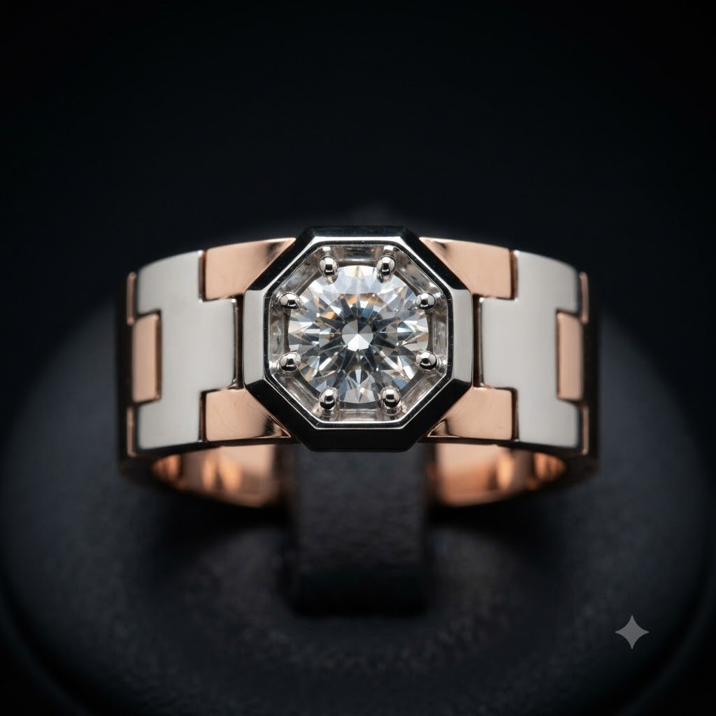 Geometric Octagon Natural Diamond Solitaire Ring