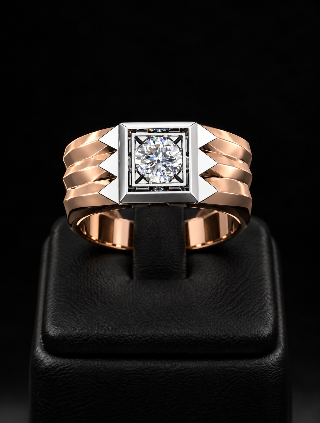 Classic Geometric Natural Diamond Solitaire Ring for Men