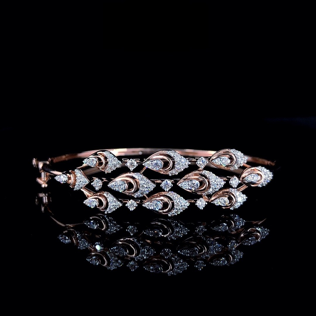 Elegant Floral Cluster Natural Diamond Bangle Bracelet