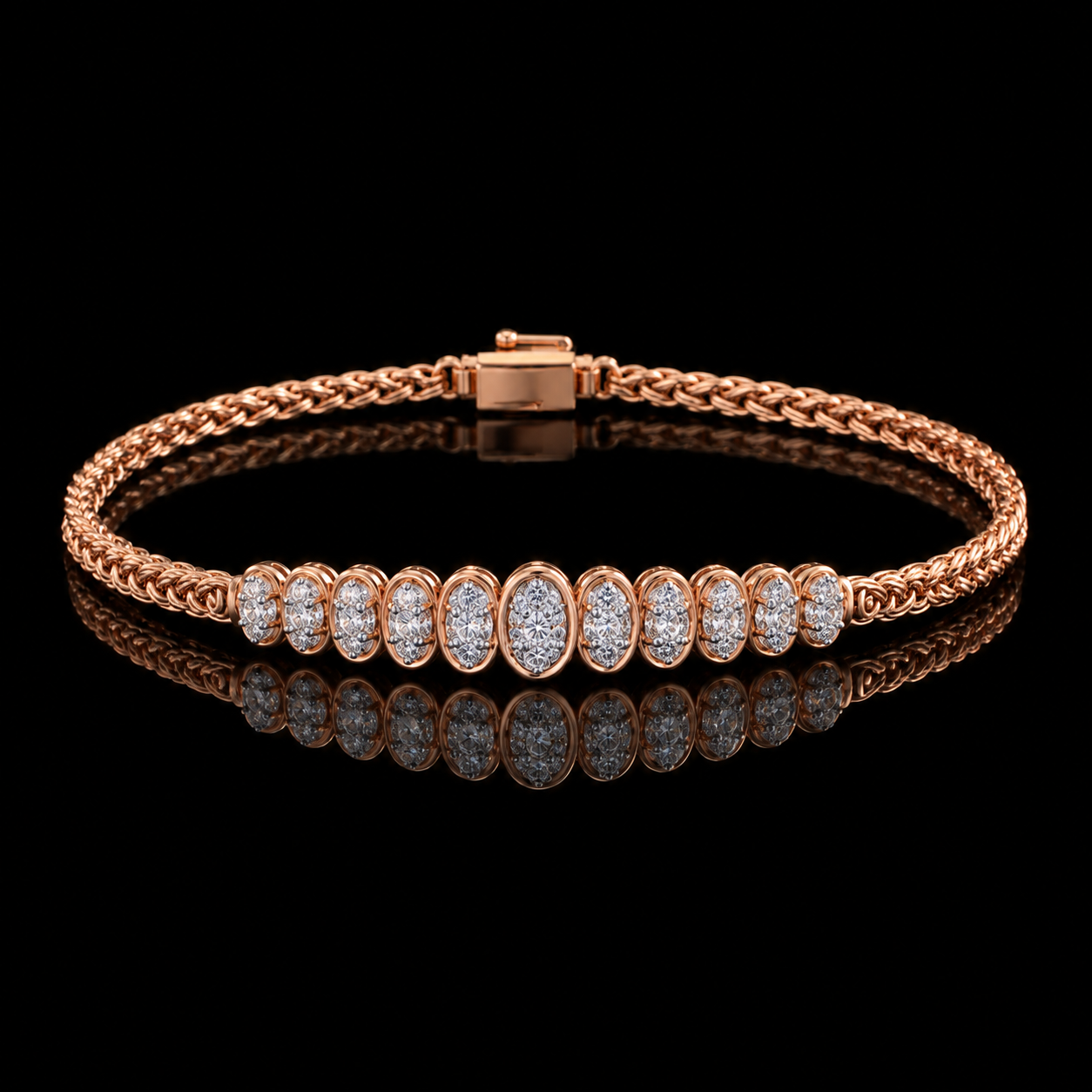 Natural Diamond Oval Cluster Bangle Bracelet