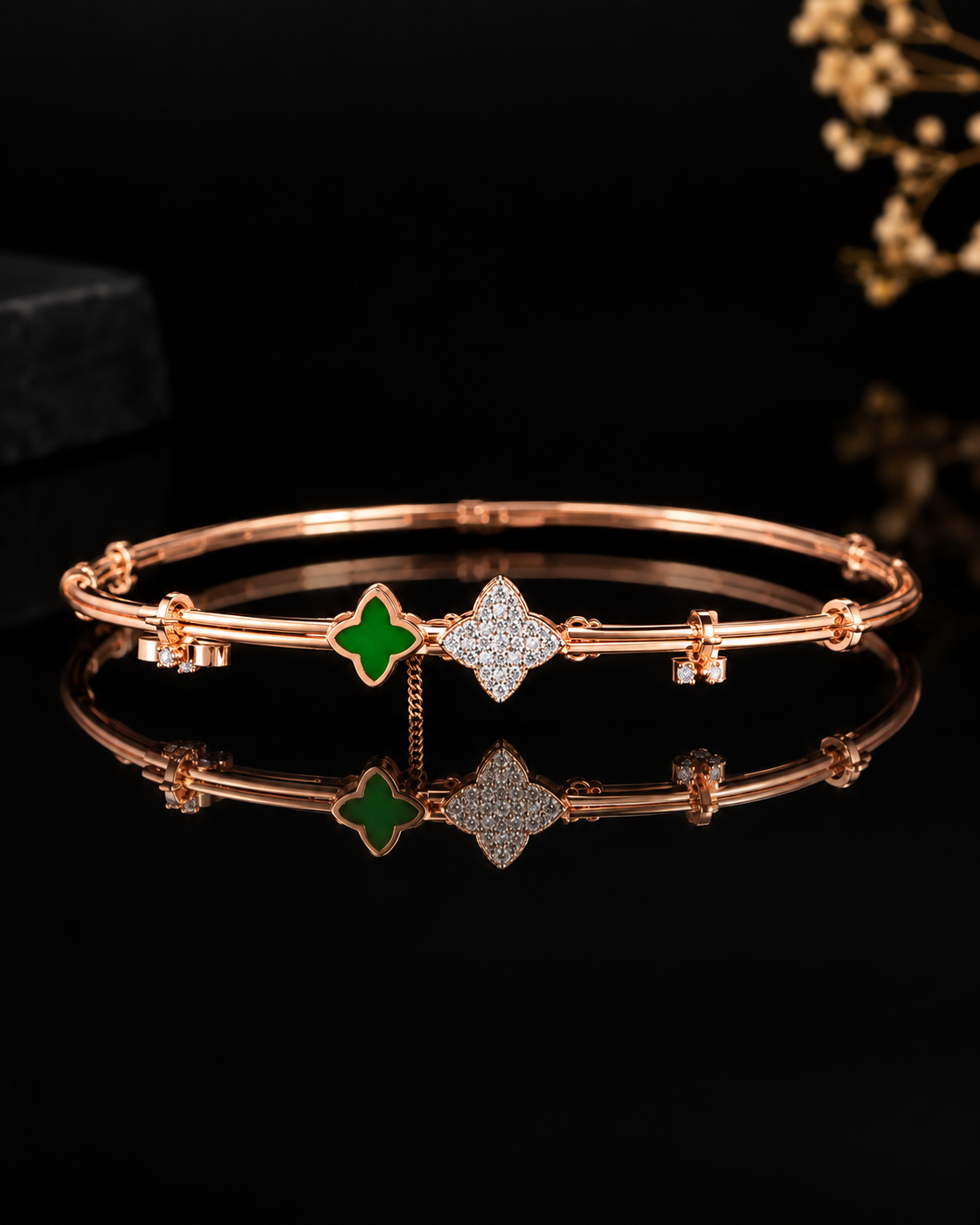 Floral Clover Charm Lab-Grown Diamond Bracelet