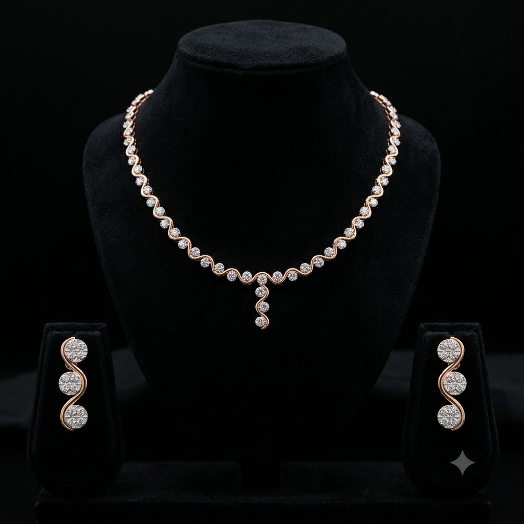 Contemporary Wave Cluster Lab-Grown Diamond Necklace Set