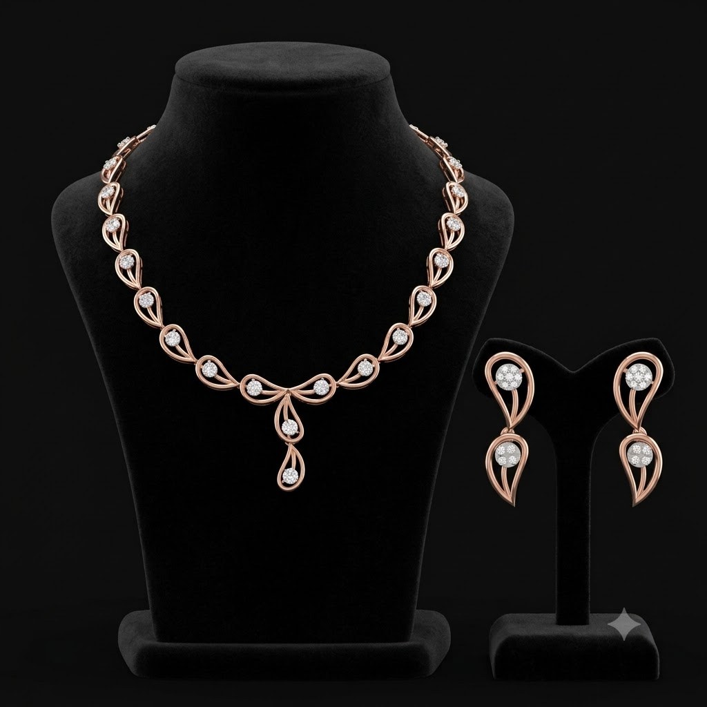 Contemporary Pear-Motif Lab-Grown Diamond Necklace Set