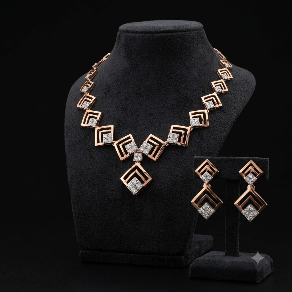 Contemporary Geometric Natural Diamond Necklace Set