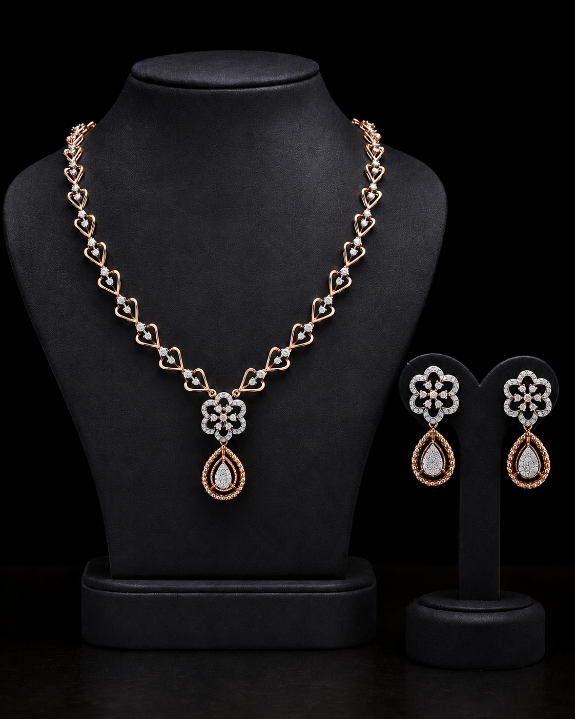 Elegant Floral Pear-Drop Lab-Grown Diamond Necklace Set