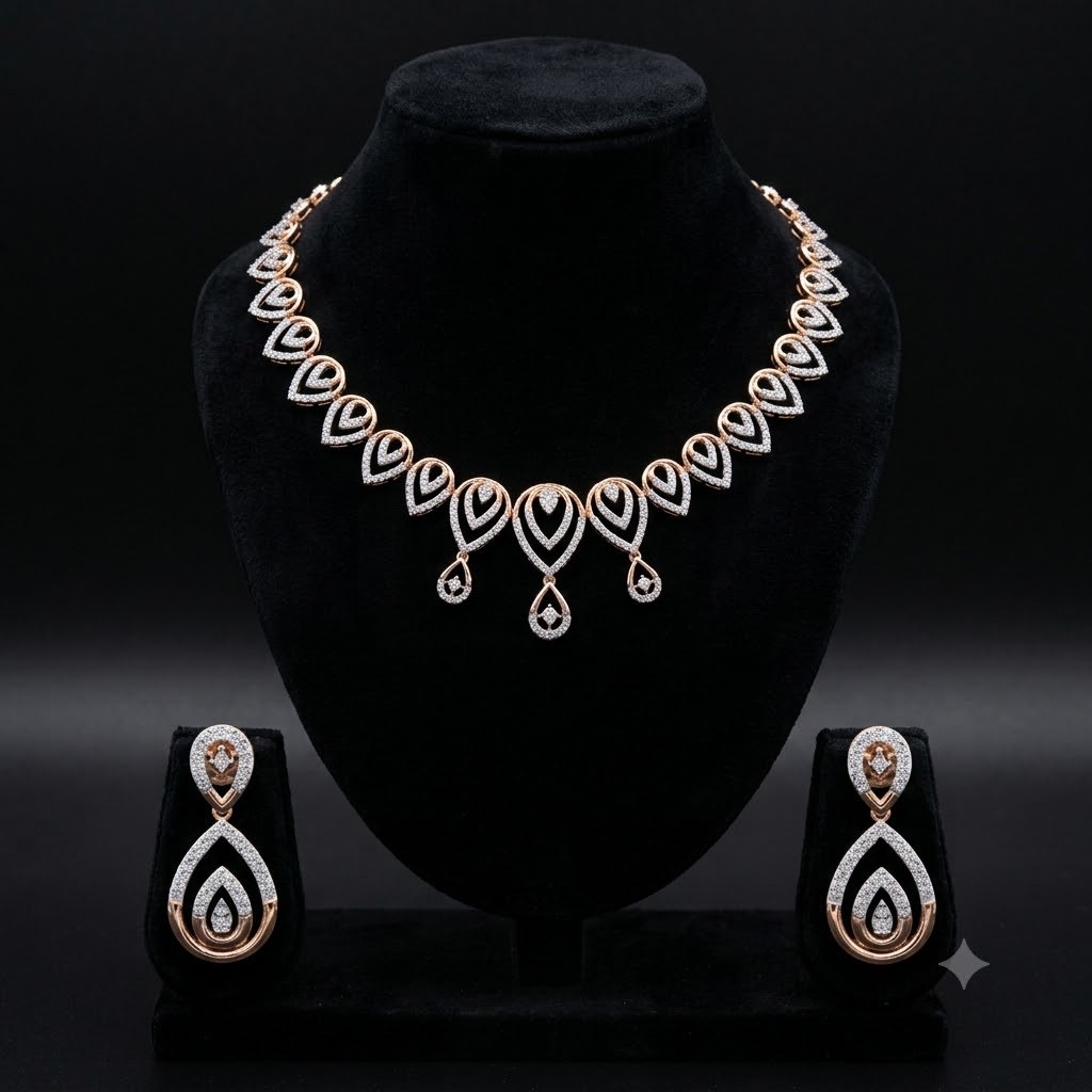 Contemporary Pear Cluster Lab-Grown Diamond Necklace Set