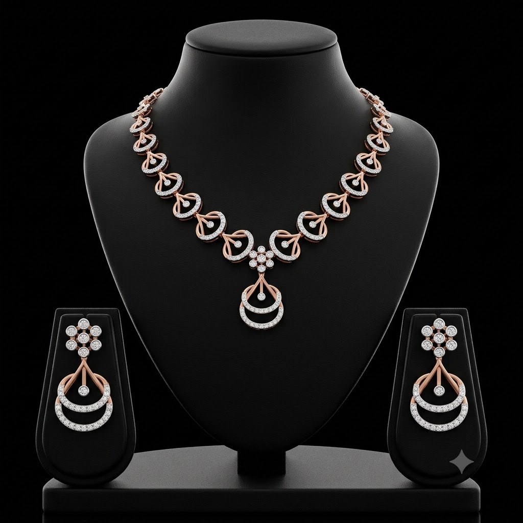 Contemporary Floral Cluster Drop Lab-Grown Diamond Necklace Set