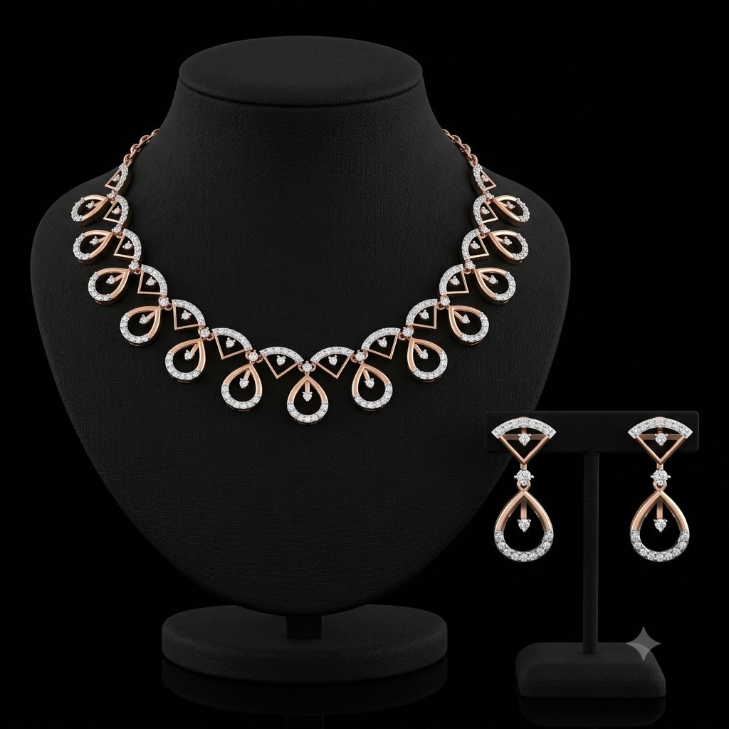 Contemporary Geometric Droplet Lab-Grown Diamond Necklace Set