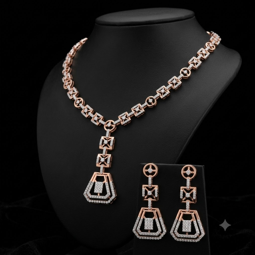 Contemporary Geometric Natural Diamond Necklace Set