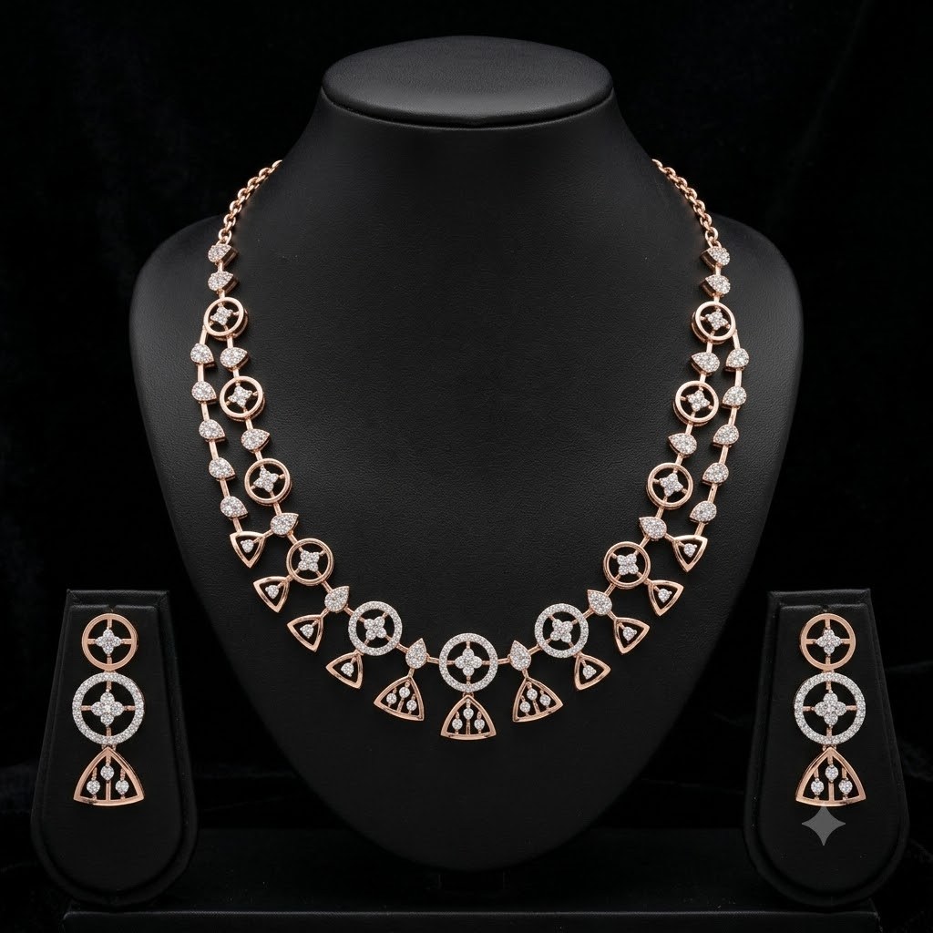 Contemporary Floral Geometric Lab-Grown Diamond Necklace Set