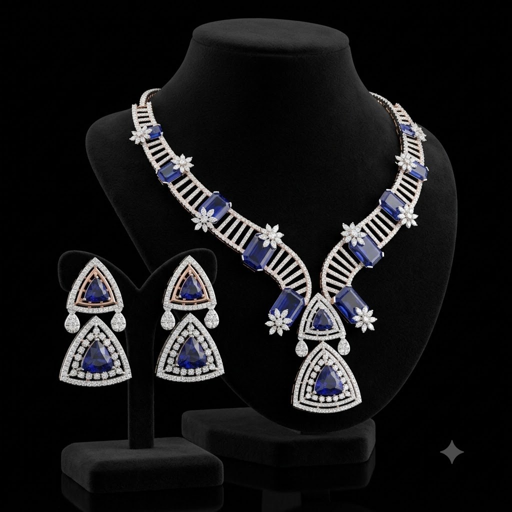 Grand Geometric Lab-Grown Diamond Necklace and Earrings Set